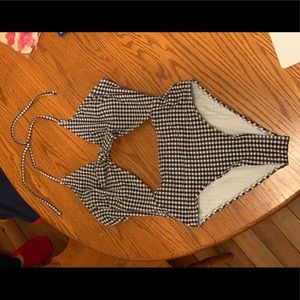 Gingham cut out one piece swimsuit